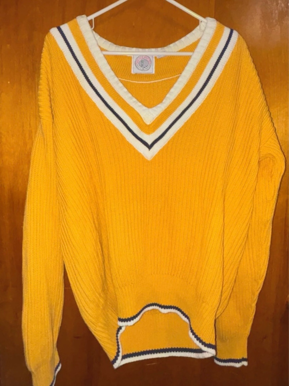 Men's Yellow V-Neck Knit Sweater with Contrast Trim